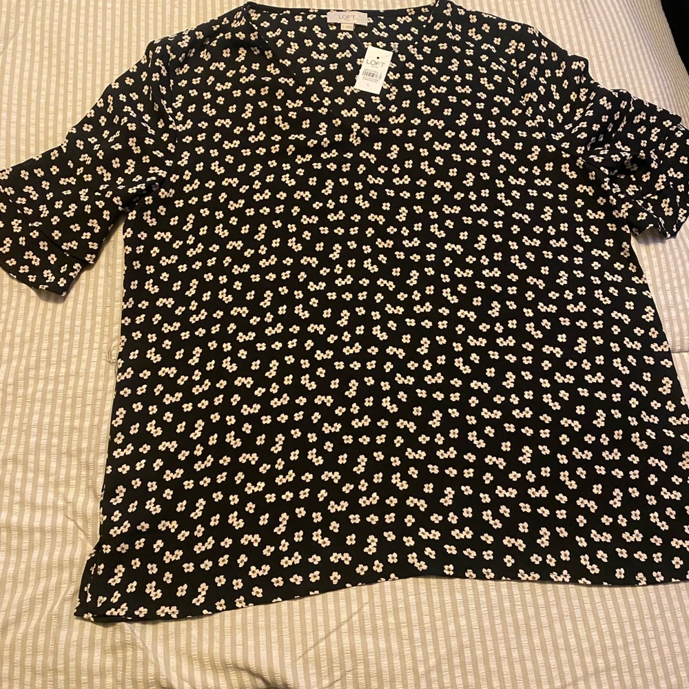 LOFT Black and White Floral Blouse